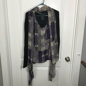 Miraclesuit Womens Black Open Drape  Cardigan with Lined Tank Large